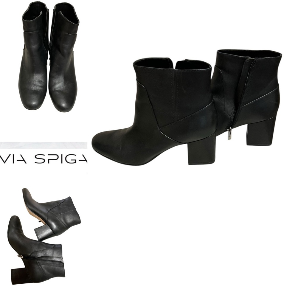 Via Spiga Magali  black Leather Rounded‎ toes, Block Heel Bootie size 9